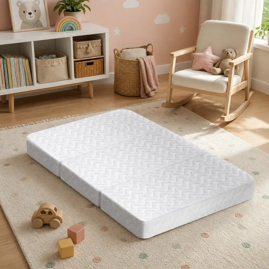 Foldable Foam Cot Bed Mattress White 3-Fold Portable Lightweight Baby Sleep Mat