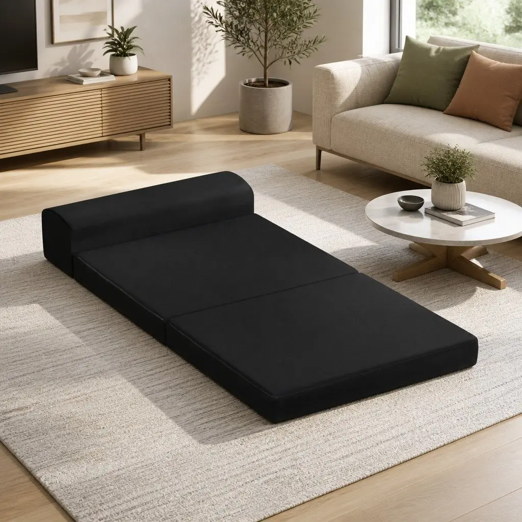 Foldable Foam Mattress Sofa Bed Black Convertible Guest Sleeping Mat Storage