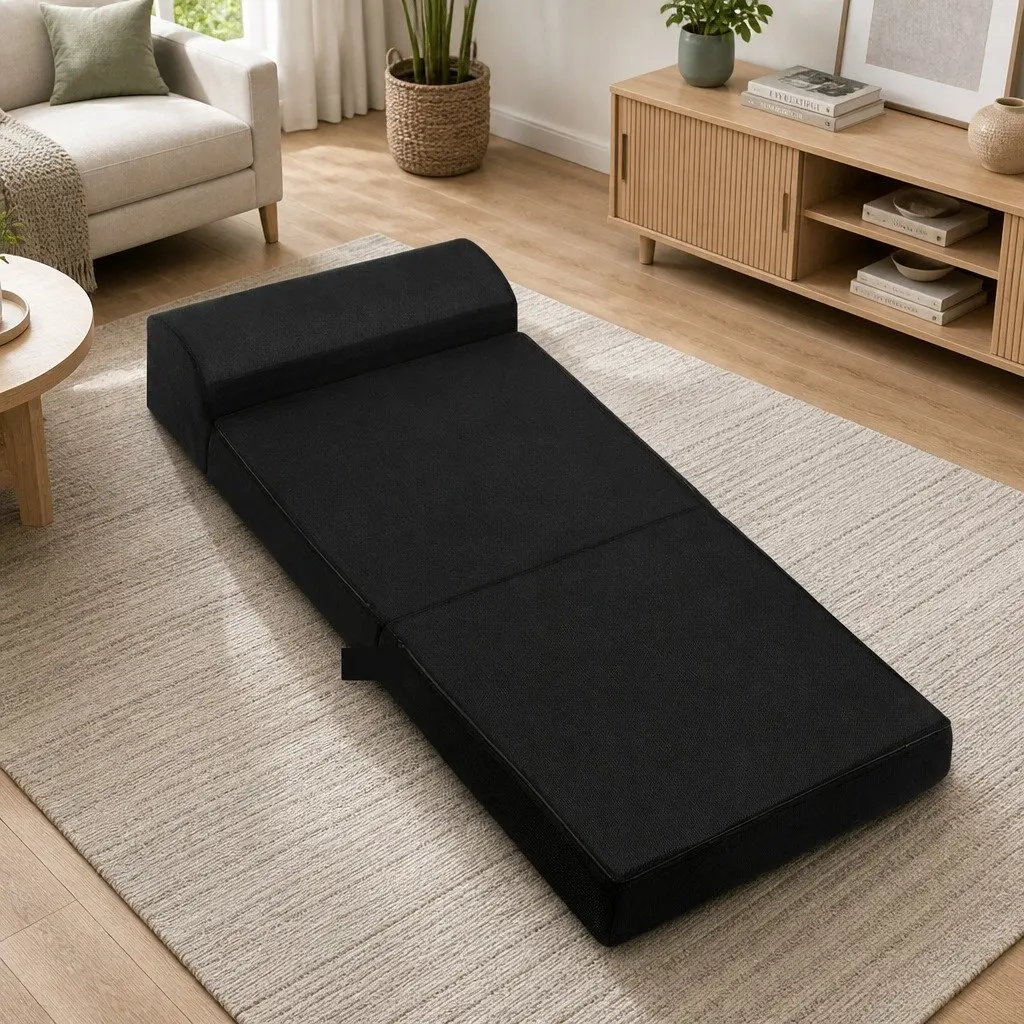 Foldable Foam Mattress Sofa Bed Black Convertible Guest Sleeping Mat Storage