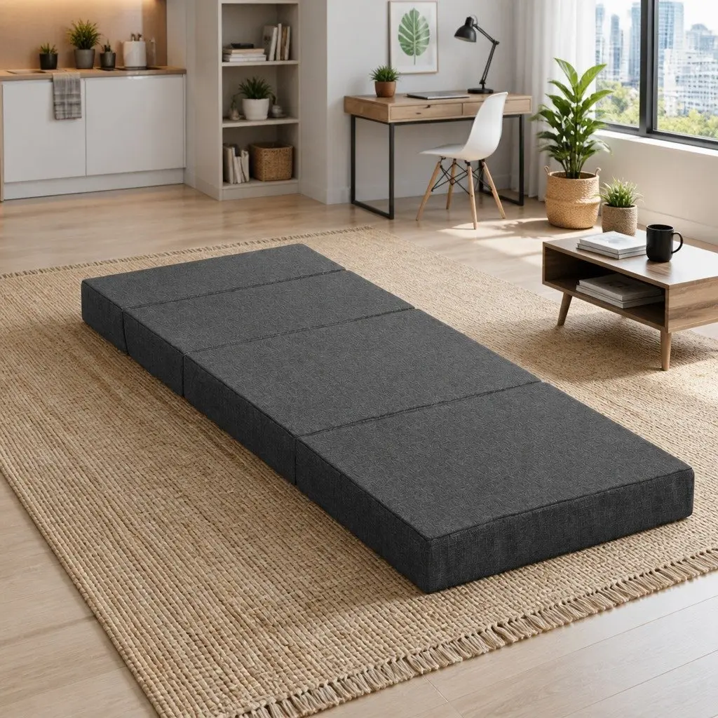 Foldable Foam Mattress Sofa Bed Guest Floor Mat Grey Folding Couch Single Bed