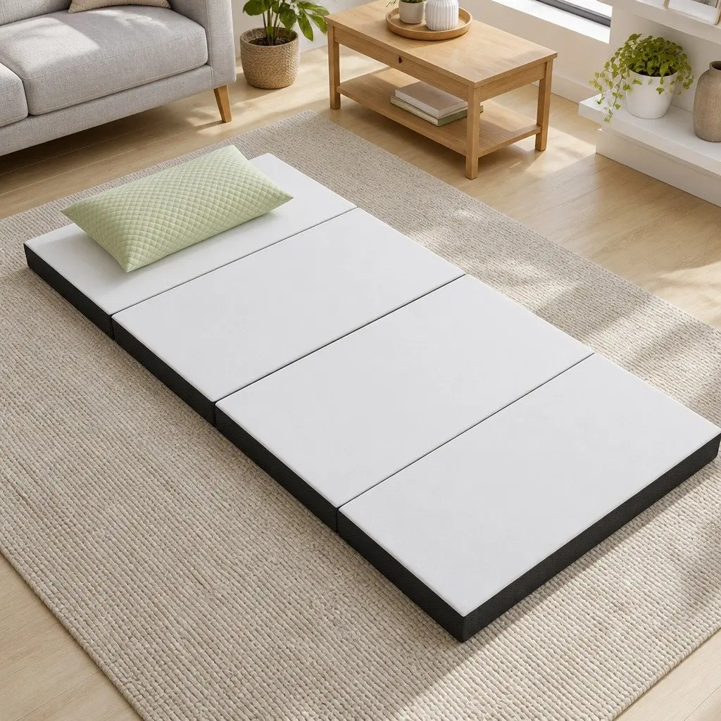 Grey Foldable Foam Mattress Single Couch Bed Convertible for Small Spaces