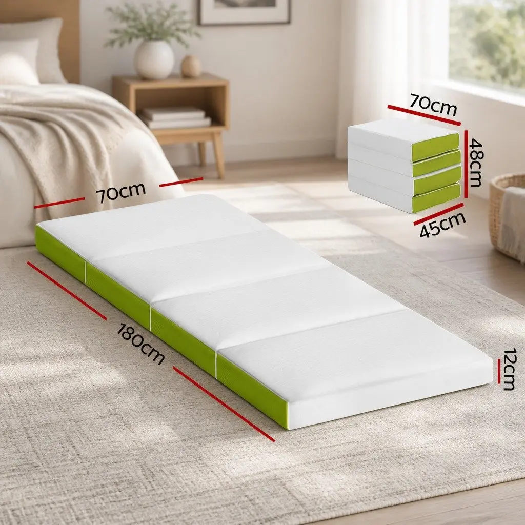 Foldable Foam Mattress Single Bed Chair Camping Sleepovers Portable Green