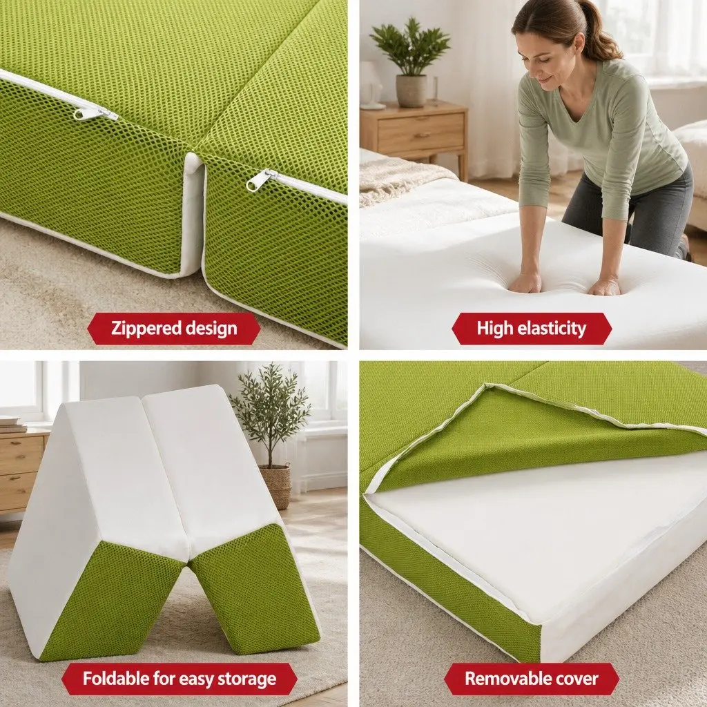 Foldable Foam Mattress Single Bed Chair Camping Sleepovers Portable Green