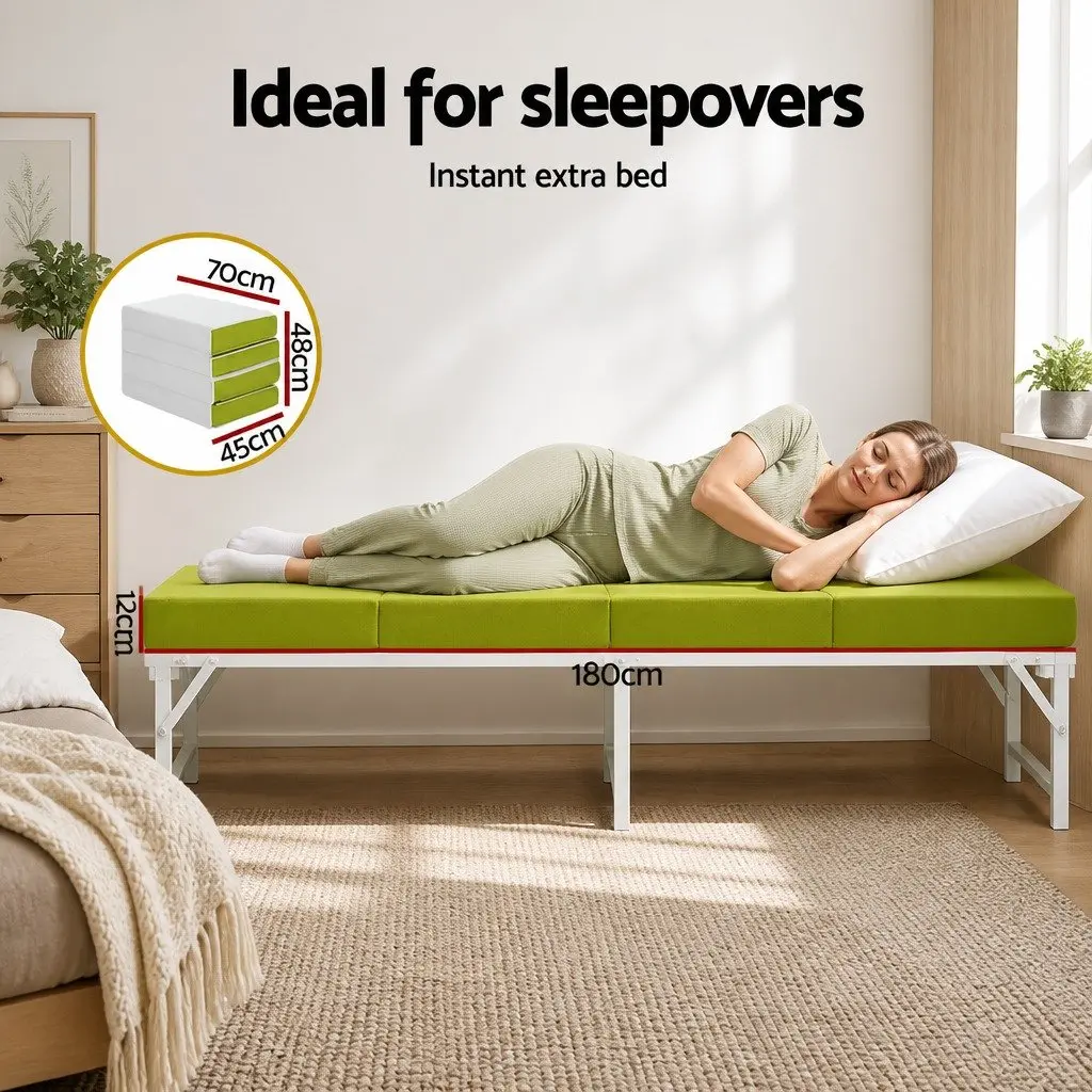 Foldable Foam Mattress Single Bed Chair Camping Sleepovers Portable Green