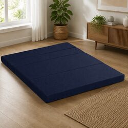 Foldable Foam Mattress 4-Fold Design Portable Floor Mat Guest Bed Blue Double