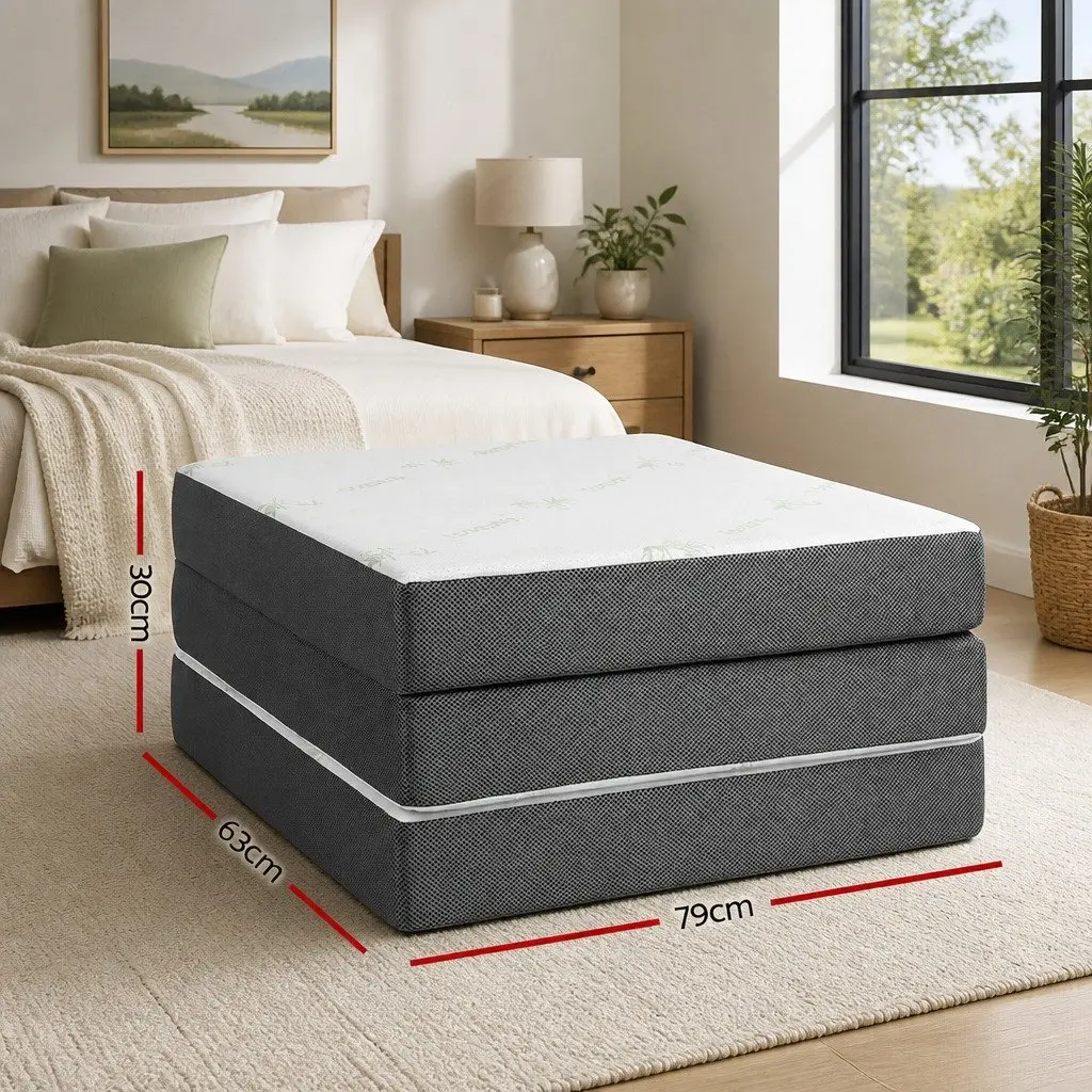 Single Folding Foam Mattress White 190cm Breathable Bamboo Fabric Portable