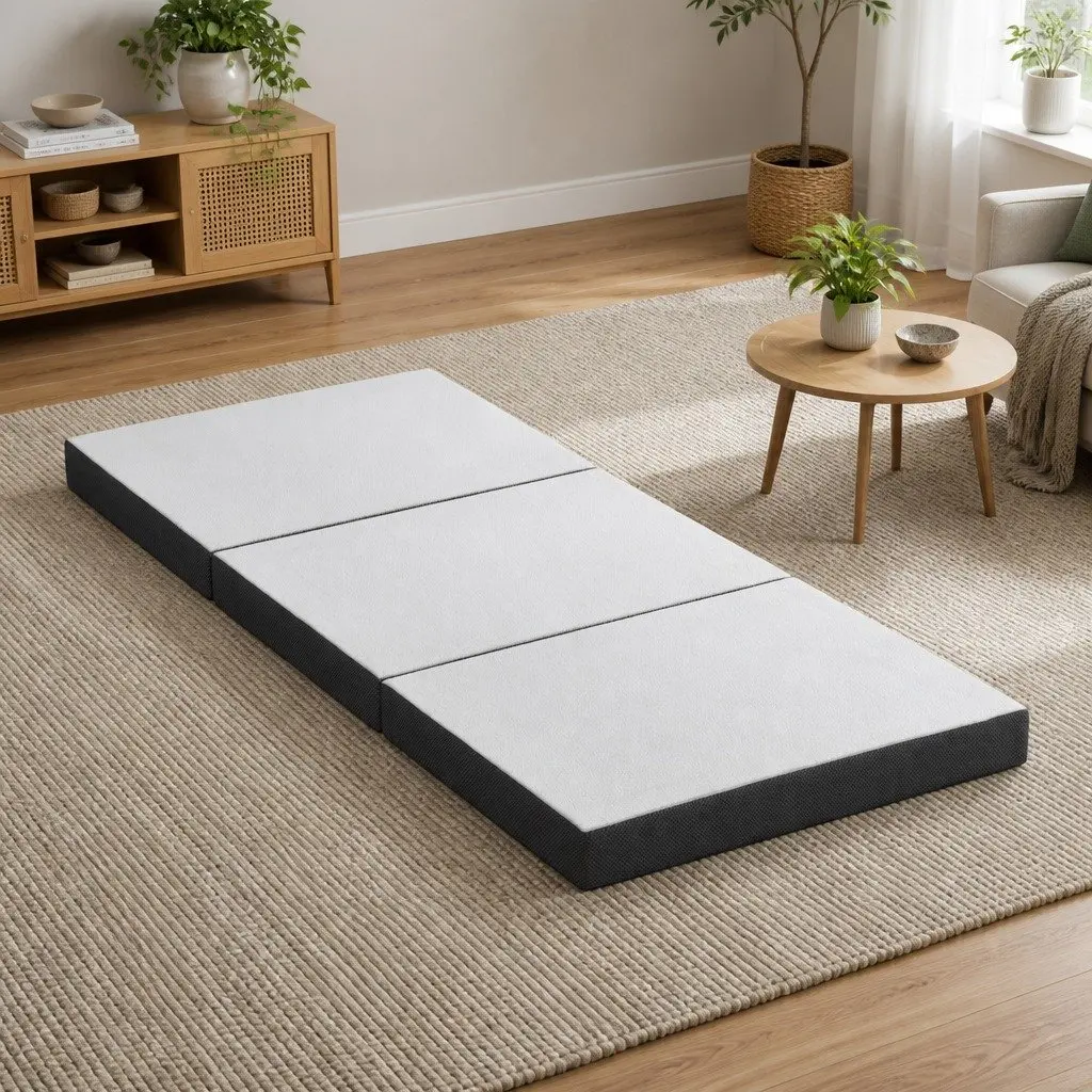 Single Folding Foam Mattress White 190cm Breathable Bamboo Fabric Portable