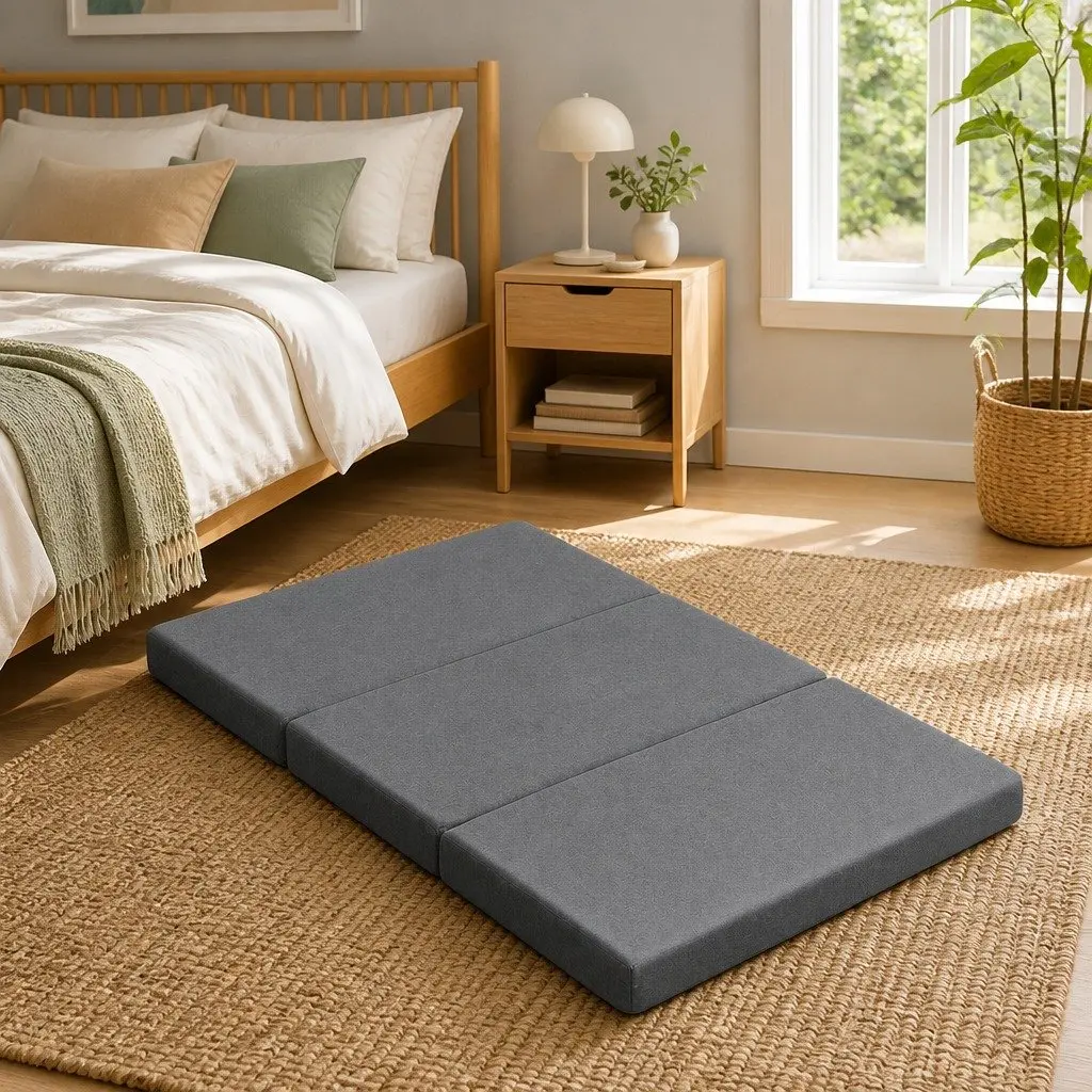 Foldable Foam Mattress Dark Grey Double Bed Sofa Portable Storage