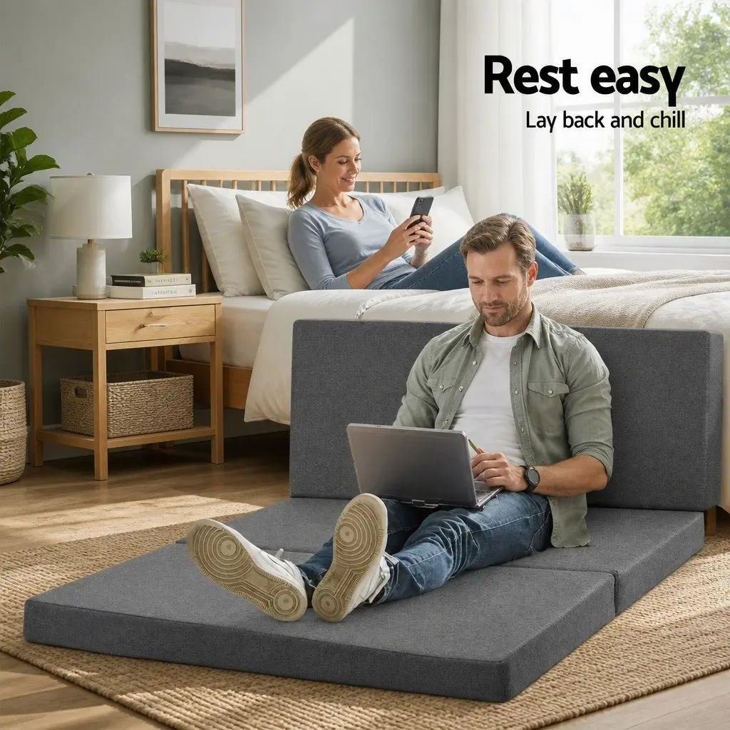 Foldable Foam Mattress Dark Grey Double Bed Sofa Portable Storage