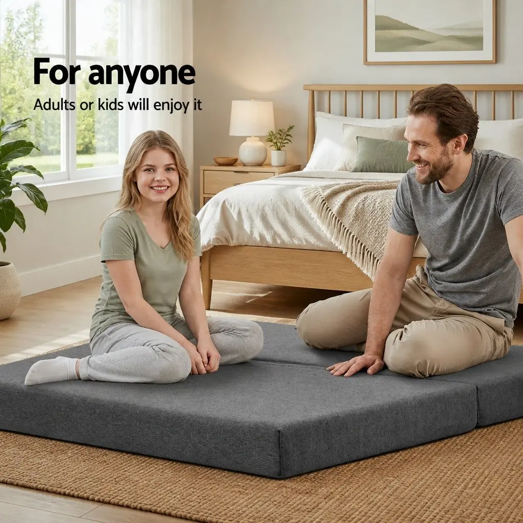 Foldable Foam Mattress Dark Grey Double Bed Sofa Portable Storage