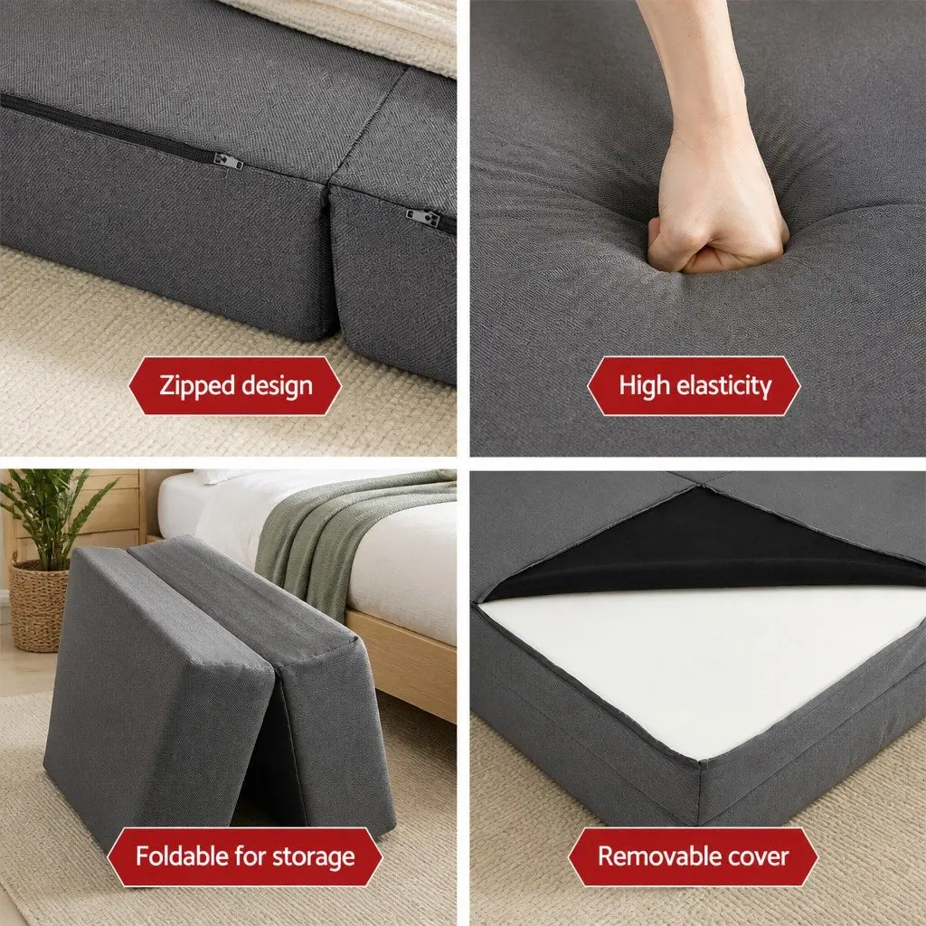 Foldable Foam Mattress Dark Grey Double Bed Sofa Portable Storage