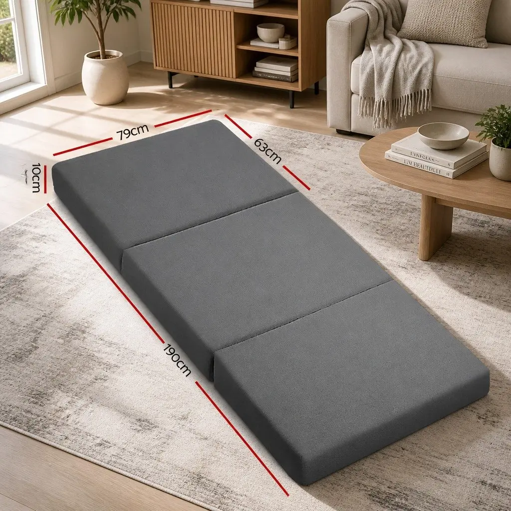 Foldable Foam Mattress Grey Single Bed Chair Removable Washable Cover