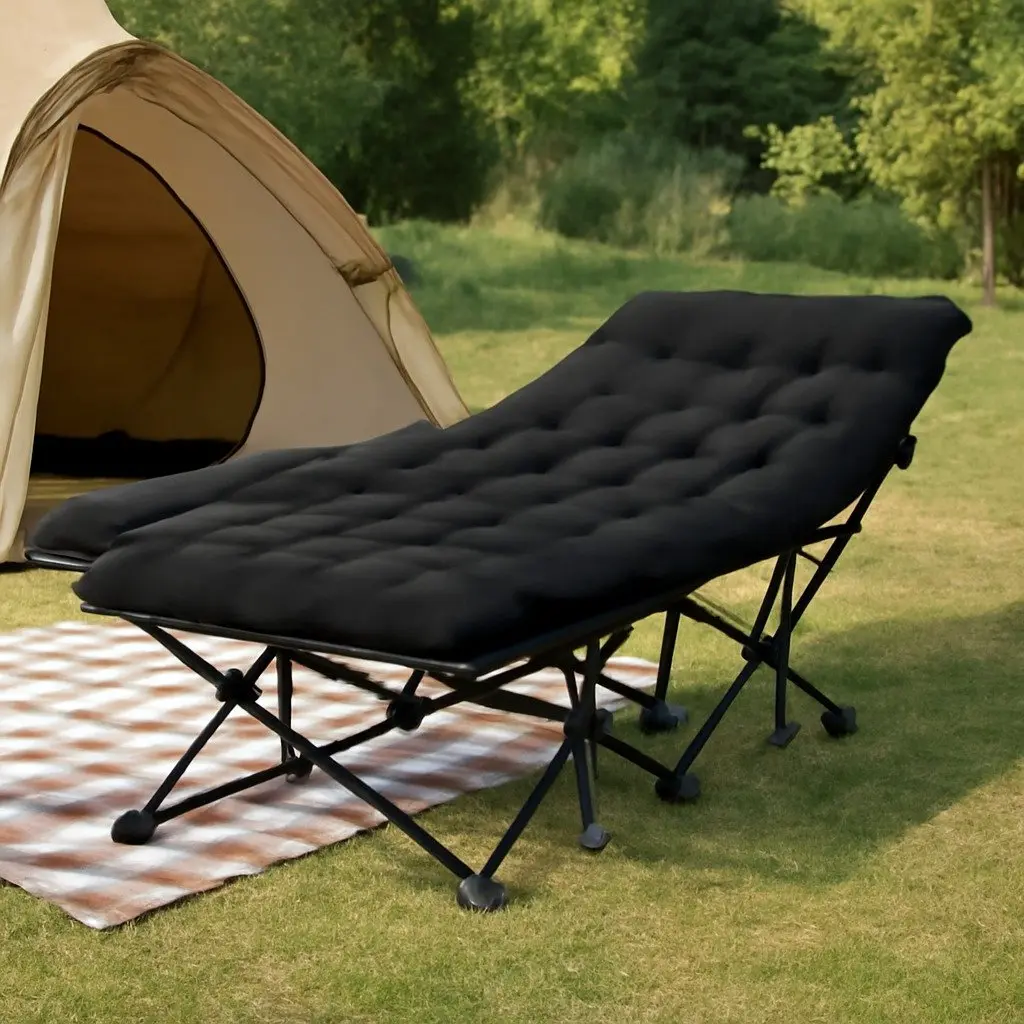 Folding Bed with Mattress, Black
