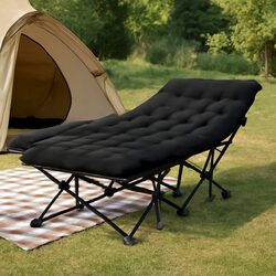 Folding Bed with Mattress Heavy Duty Black 185CM Portable Guest Sleeping