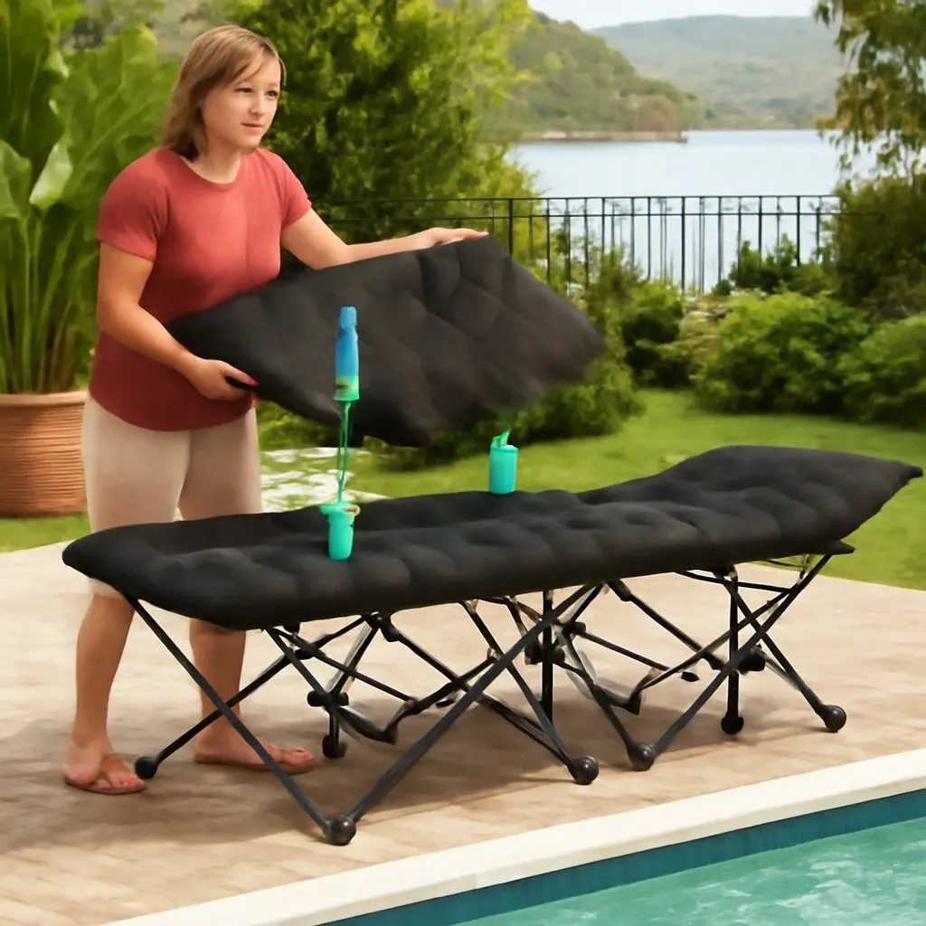 Folding Bed with Mattress, Black
