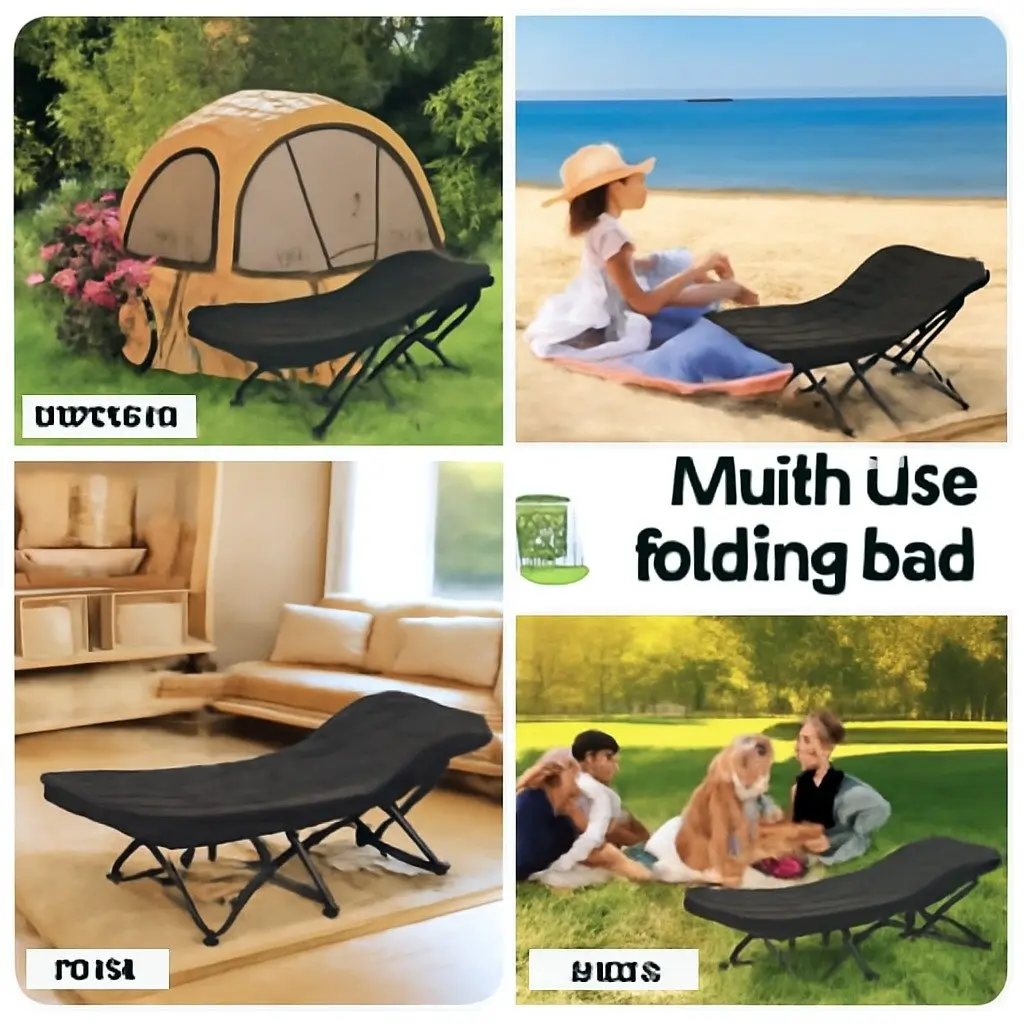 Folding Bed with Mattress, Black