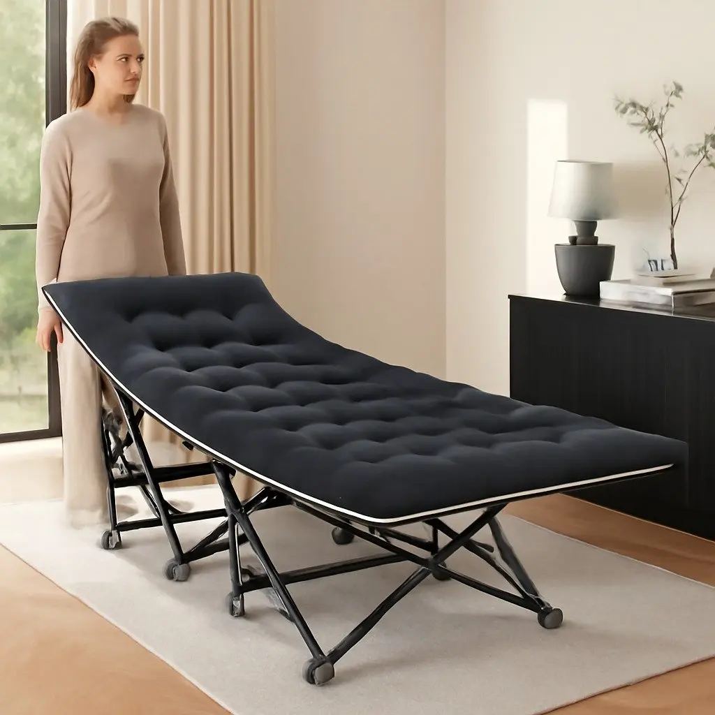 Folding Bed with Mattress, Black