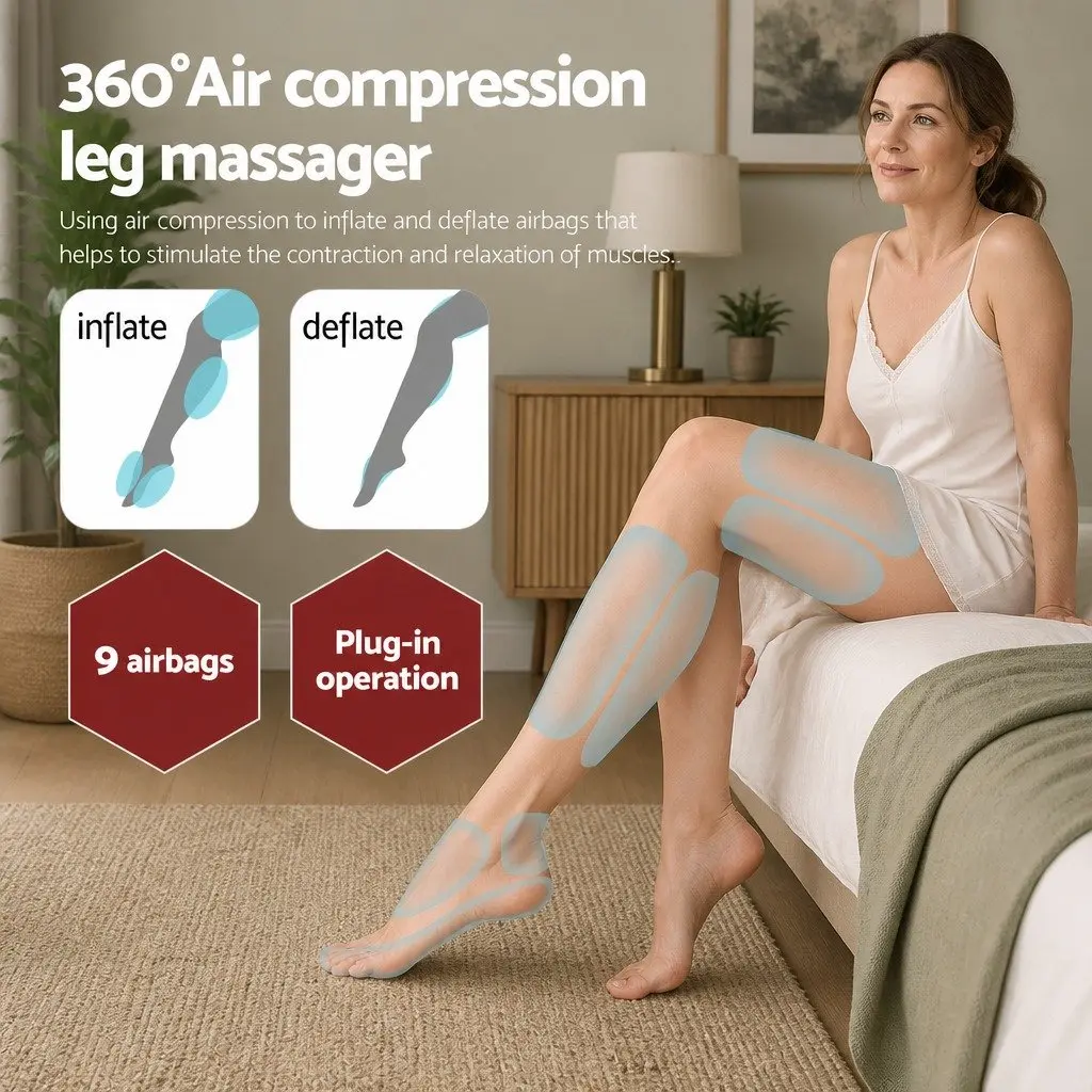 Leg Massager Black Adjustable 3 Modes Air Compression Heating Relaxation