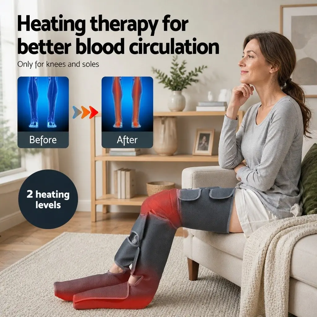 Leg Massager Black Adjustable 3 Modes Air Compression Heating Relaxation