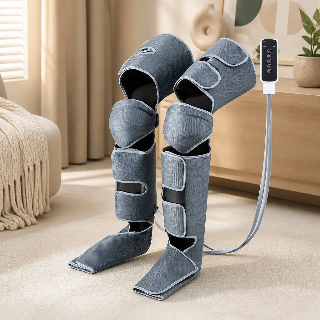 Leg Massager Black Adjustable 3 Modes Air Compression Heating Relaxation