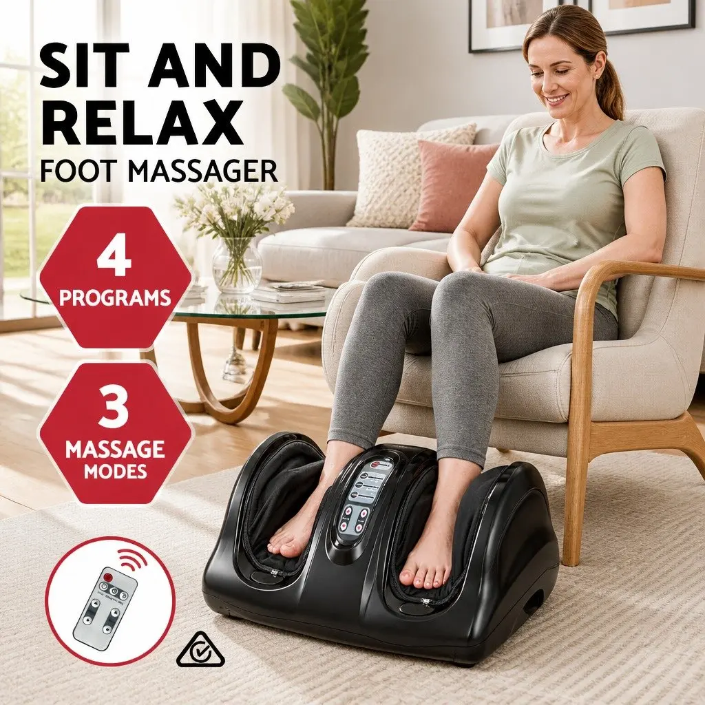 Foot Massager Shiatsu Electric Kneading Roller Remote Control Black