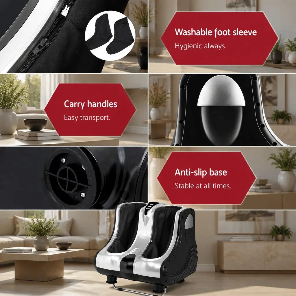 Foot Massager Silver Electric Shiatsu Roller Kneading Ankle Calf Leg Massage Chair