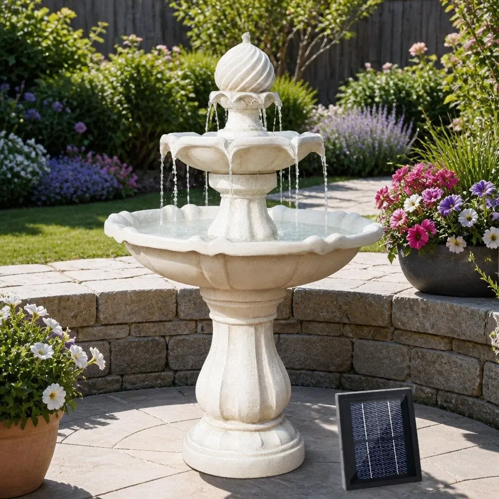Solar Water Feature Ivory 90CM Three Tier Fountain with Pump Kit
