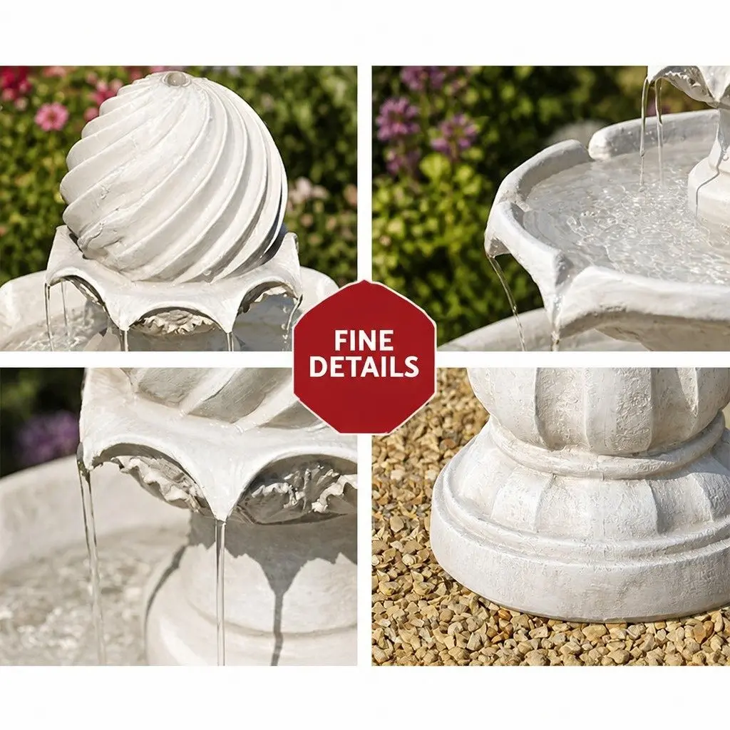 Solar Water Feature Ivory 90CM Three Tier Fountain with Pump Kit