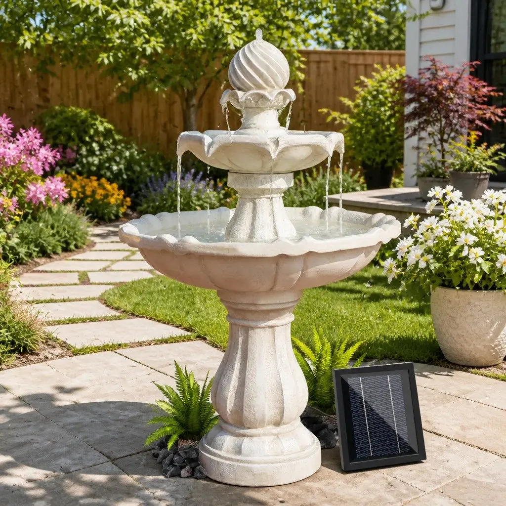 Solar Water Feature Ivory 90CM Three Tier Fountain with Pump Kit