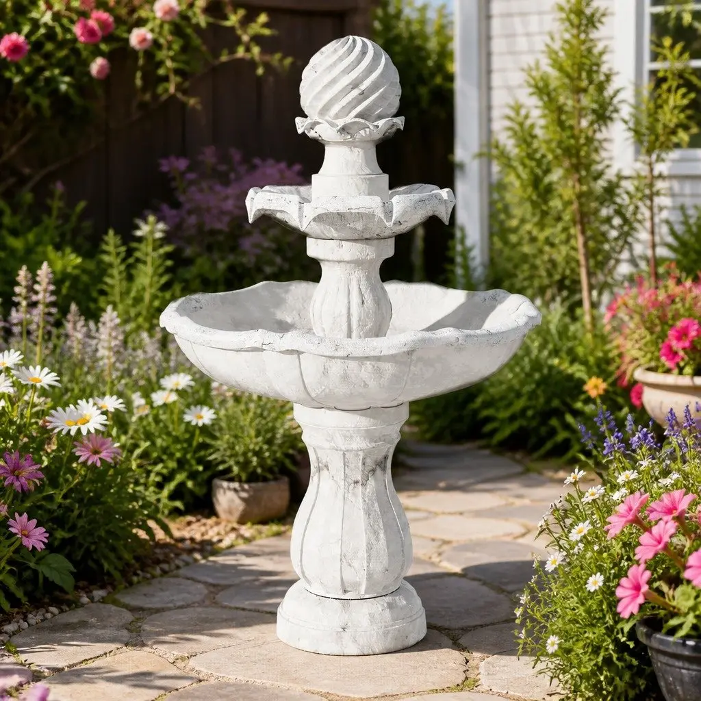 Solar Water Feature Ivory 90CM Three Tier Fountain with Pump Kit