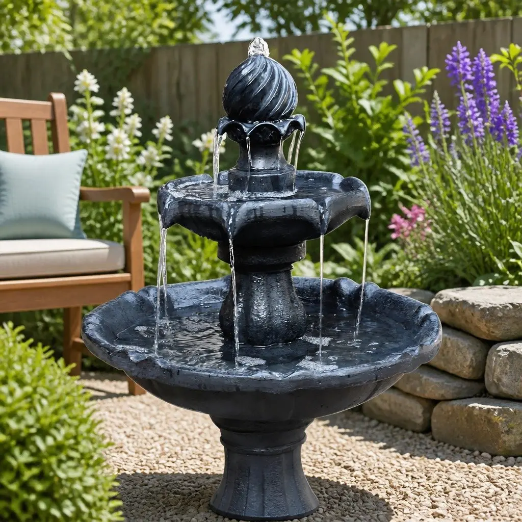 3-Tier Solar Water Fountain Black 93cm Bird Bath Feature Pump Kit