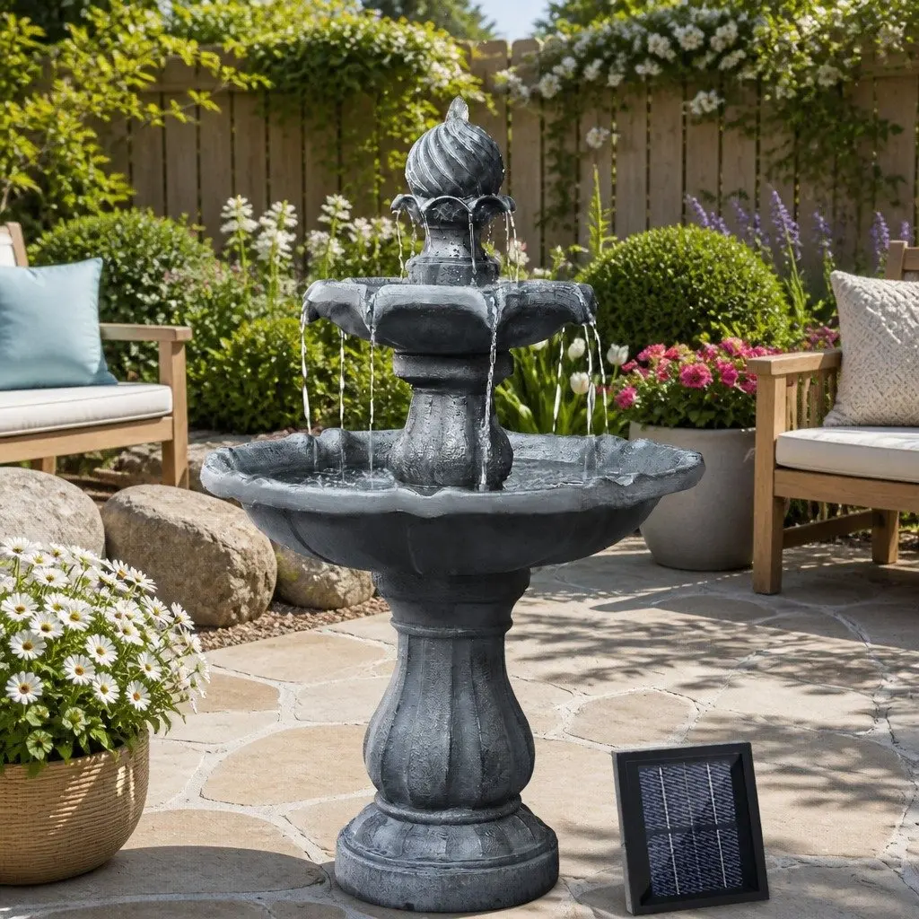 3-Tier Solar Water Fountain Black 93cm Bird Bath Feature Pump Kit