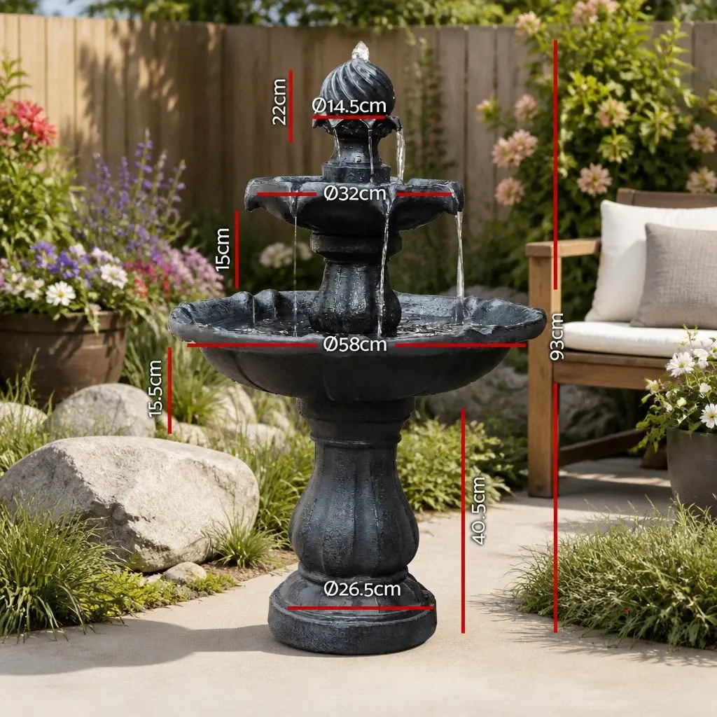 3-Tier Solar Water Fountain Black 93cm Bird Bath Feature Pump Kit