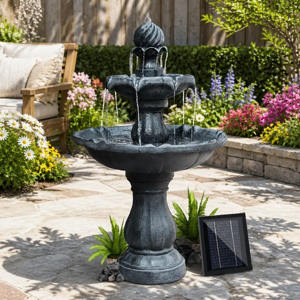 3-Tier Solar Water Fountain Black 93cm Bird Bath Feature Pump Kit