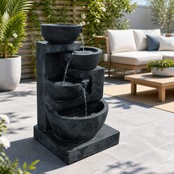 Solar Water Fountain 4-Tier Cascading Bowl LED Lights 72CM Blue Outdoor Garden