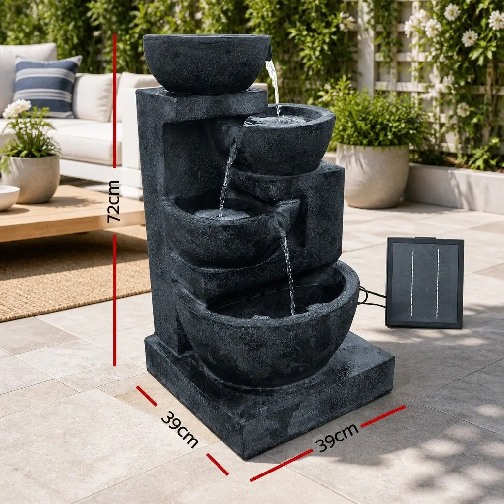 Solar Water Fountain 4-Tier Cascading Bowl LED Lights 72CM Blue Outdoor Garden