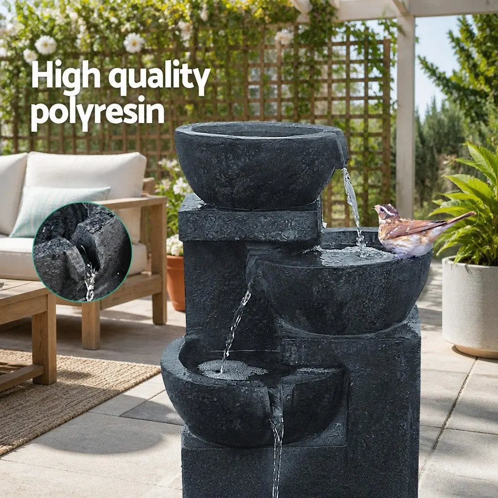 Solar Water Fountain 4-Tier Cascading Bowl LED Lights 72CM Blue Outdoor Garden