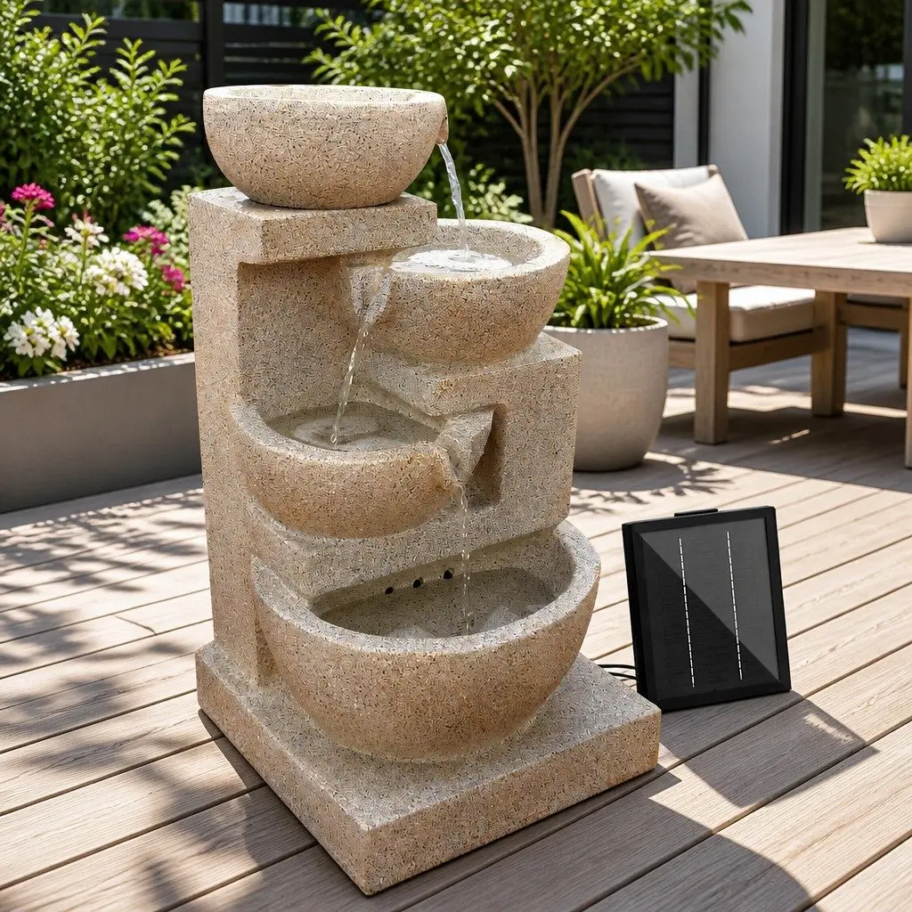 Solar Water Fountain Sand 72CM Four-Tier Cascading LED Feature
