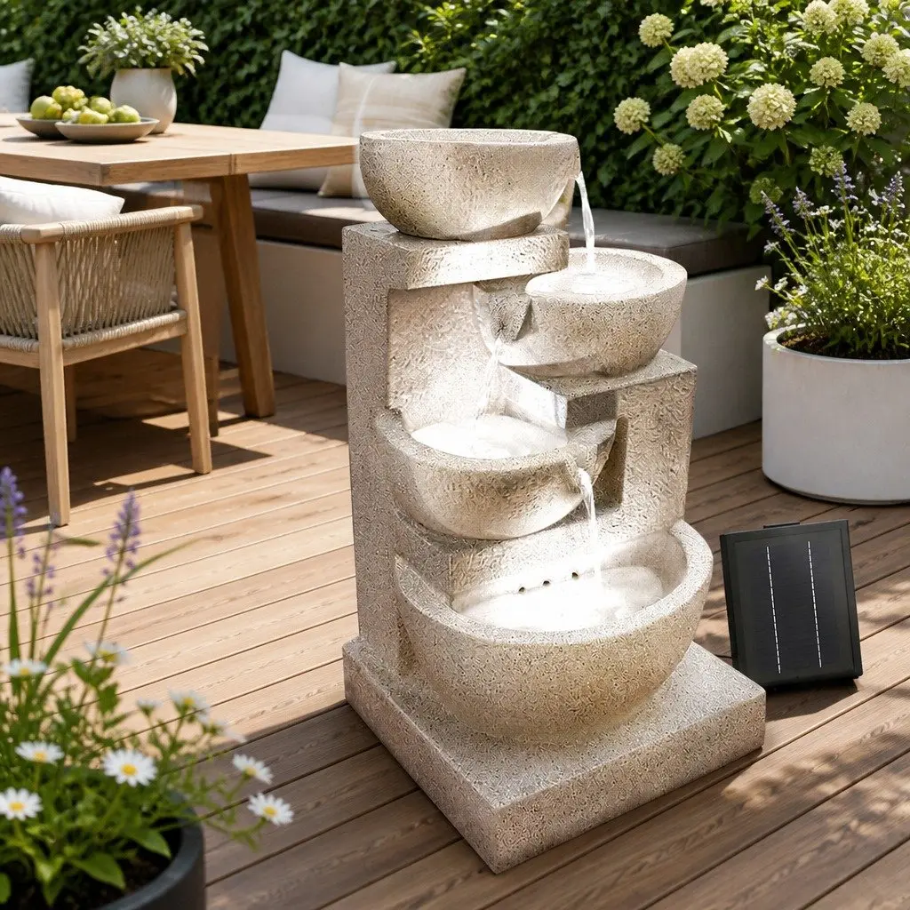 Solar Water Fountain Sand 72CM Four-Tier Cascading LED Feature