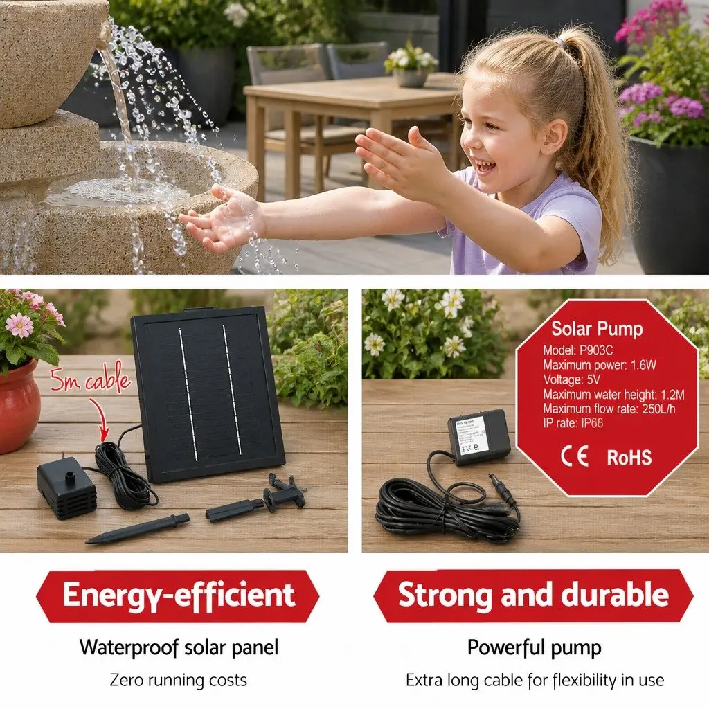 Solar Water Fountain Sand 72CM Four-Tier Cascading LED Feature