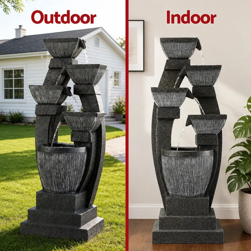 5-Tier Cascading Solar Fountain Black Indoor Outdoor Garden Decoration