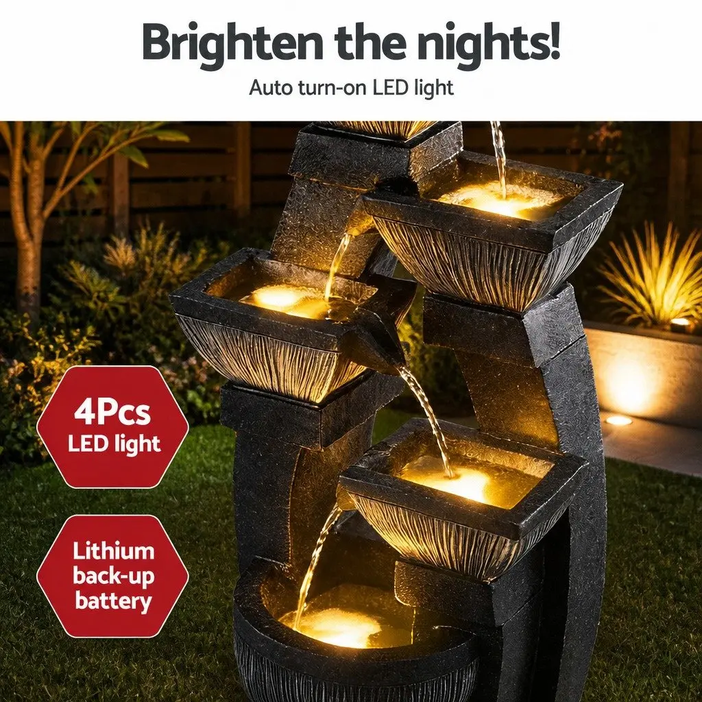 5-Tier Cascading Solar Fountain Black Indoor Outdoor Garden Decoration