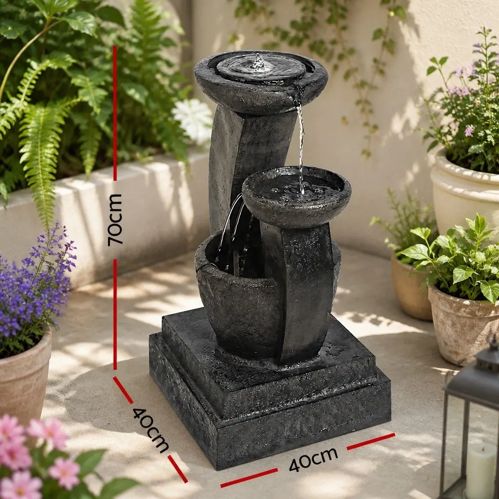 Solar Water Fountain 3-Tier Cascading Mushroom LED Light Garden Outdoor Feature