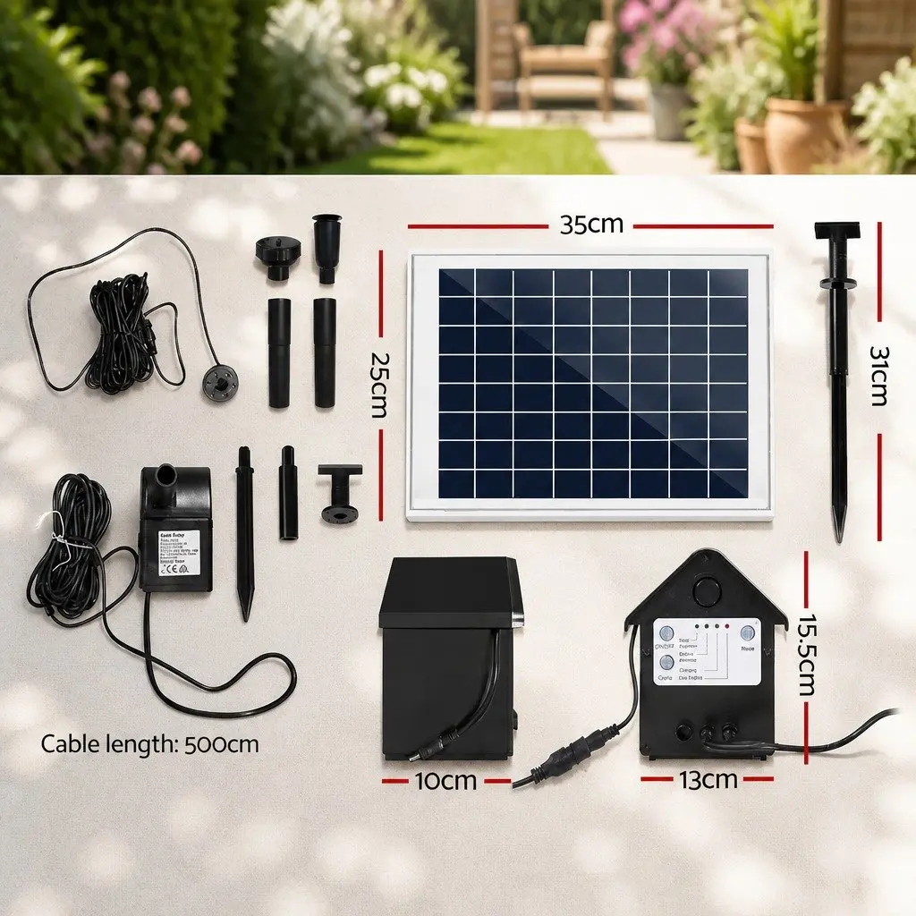Solar Pond Pump Black 6.6FT Lift Submersible Water Fountain with LED Lights Battery Kit