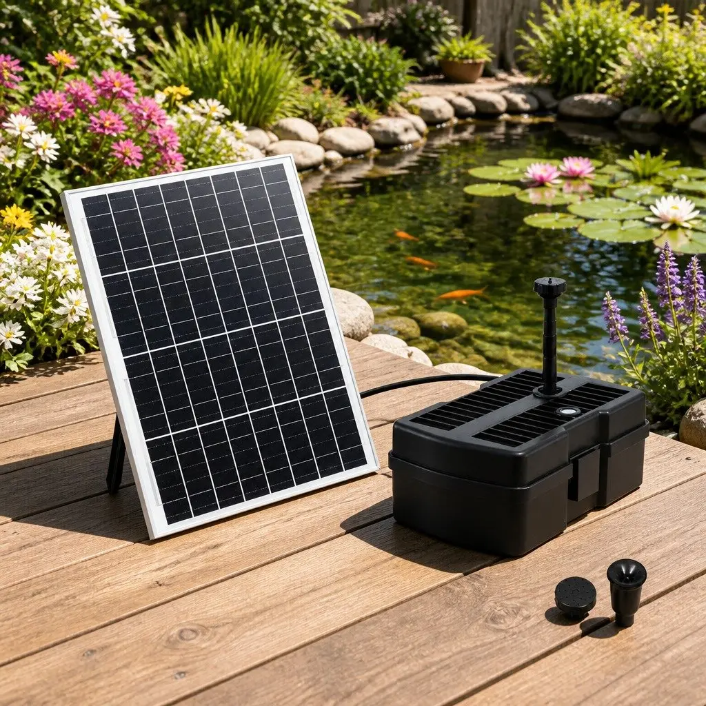 Solar Submersible Fountain Pump Black 1190L/H Solar Powered with Adjustable Spray Height