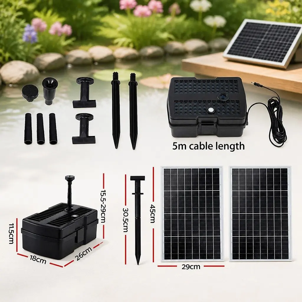 Solar Submersible Fountain Pump Black 1190L/H Solar Powered with Adjustable Spray Height