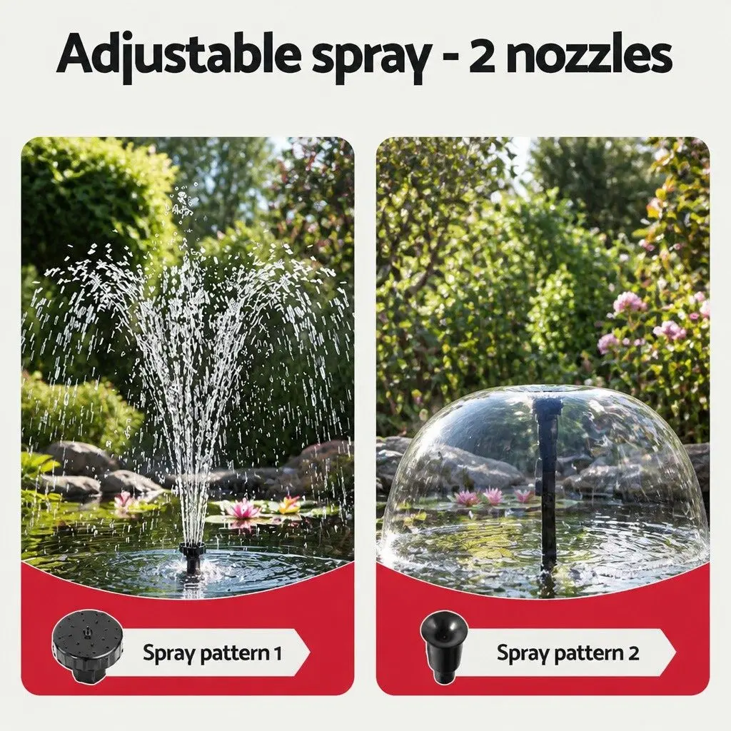 Solar Submersible Fountain Pump Black 1190L/H Solar Powered with Adjustable Spray Height