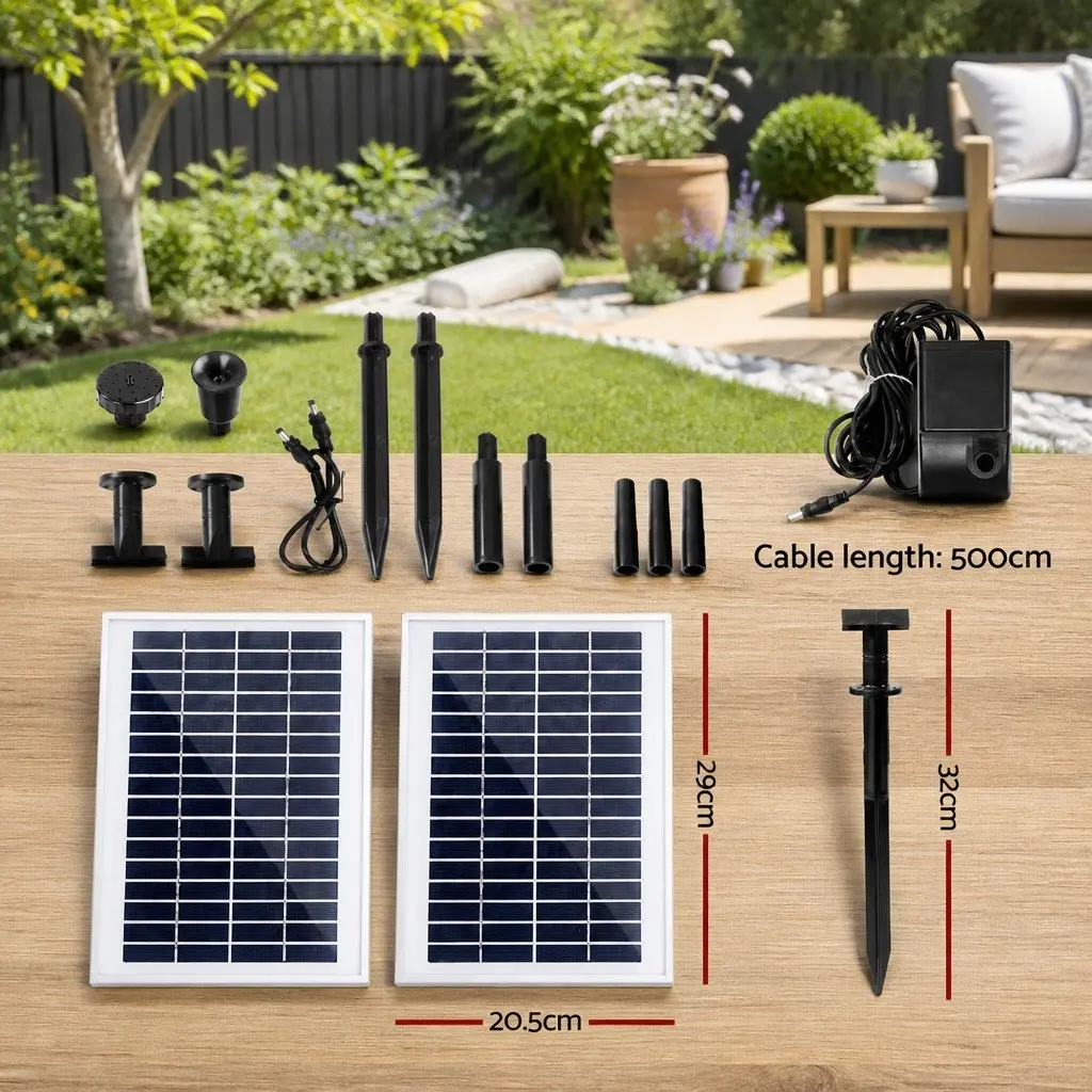 Solar Pond Pump Black 7.2FT Lift Submersible Water Fountain Kit with Dual Solar Panels