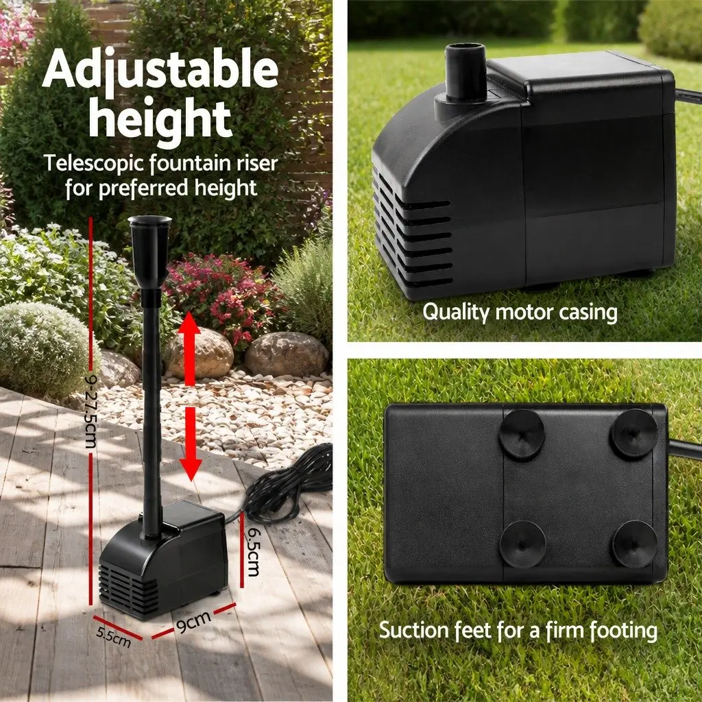 Solar Pond Pump Black 7.2FT Lift Submersible Water Fountain Kit with Dual Solar Panels