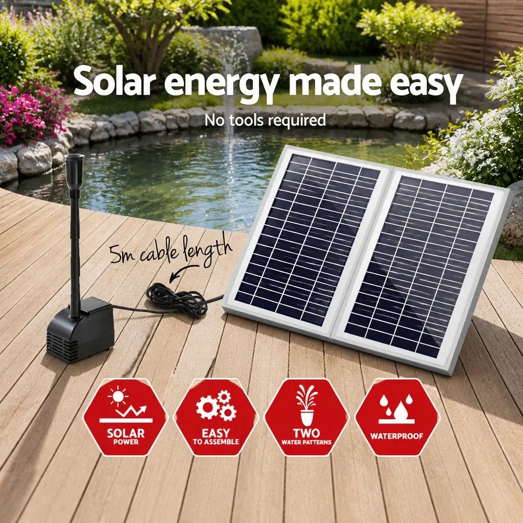Solar Pond Pump Black 7.2FT Lift Submersible Water Fountain Kit with Dual Solar Panels